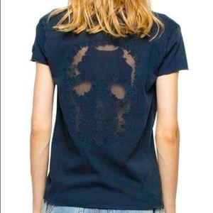 Zadig & Voltaire Story Fishnet Mandala Skull T-shirt Top Navy t-shirt